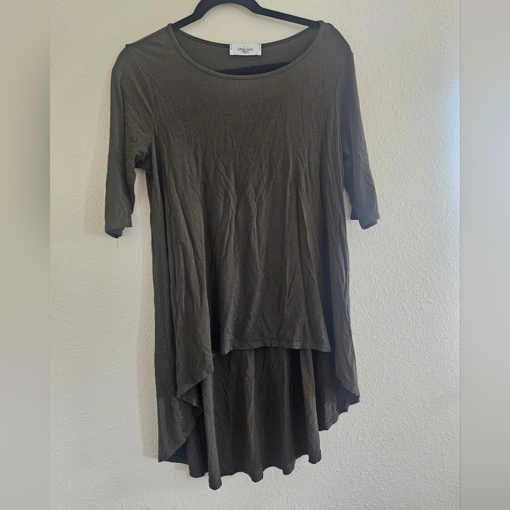 Carly Jean Los Angeles Flowy Tunic T Shirt Olive Green